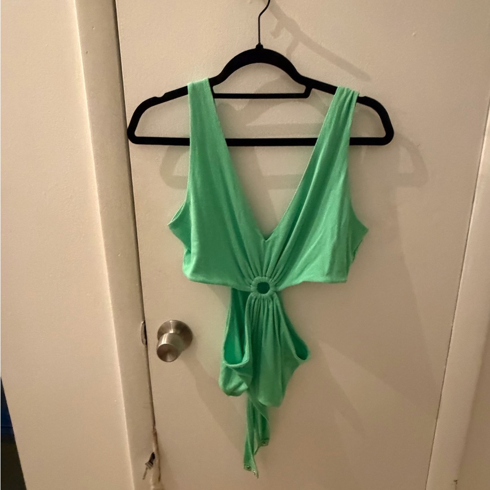 Wild Fable Green Ribbed Cutout O-Ring Bodysuit Size XL